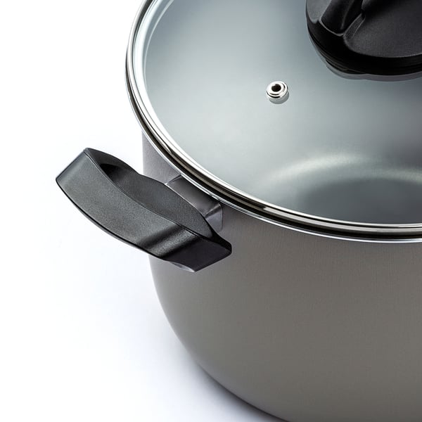 FJÄRSING Pot with lid, gray, 9 "