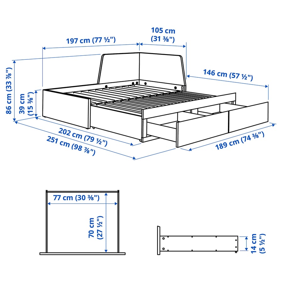 FLEKKE Daybed frame with 2 drawers, black-brown, Twin