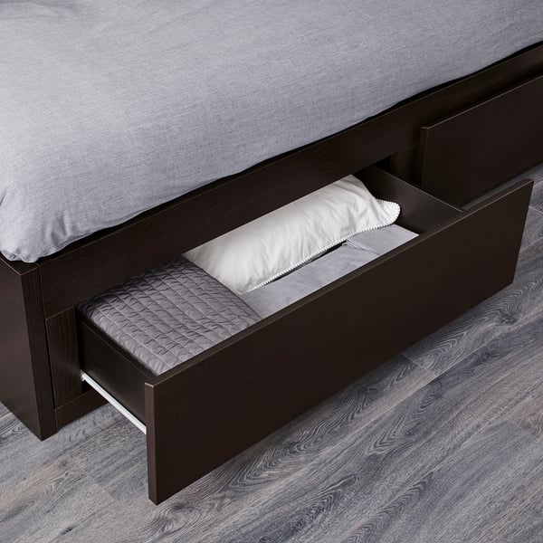FLEKKE Daybed with 2 drawers/2 mattresses, black-brown/Åsvang medium firm, Twin