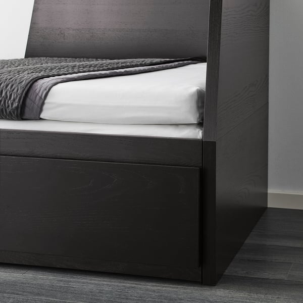 FLEKKE Daybed with 2 drawers/2 mattresses, black-brown/Åsvang medium firm, Twin