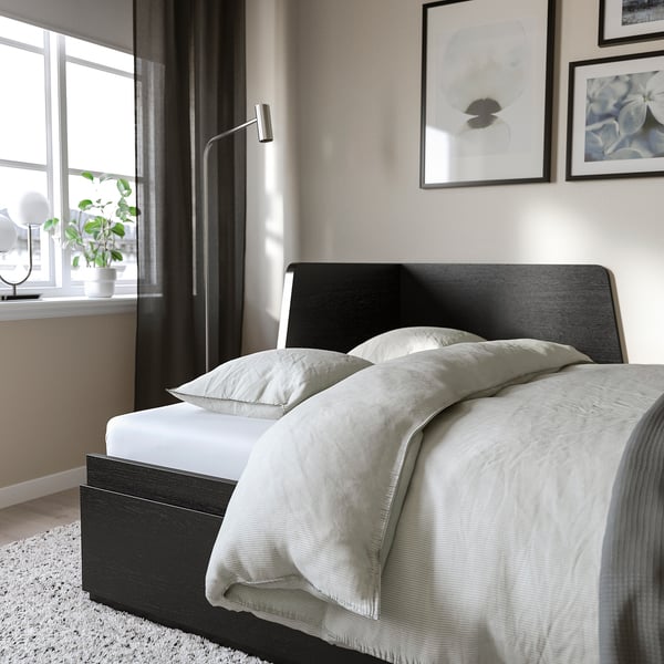 FLEKKE Daybed with 2 drawers/2 mattresses, black-brown/Åsvang medium firm, Twin