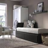 FLEKKE Daybed with 2 drawers/2 mattresses, black-brown/Åsvang medium firm, Twin