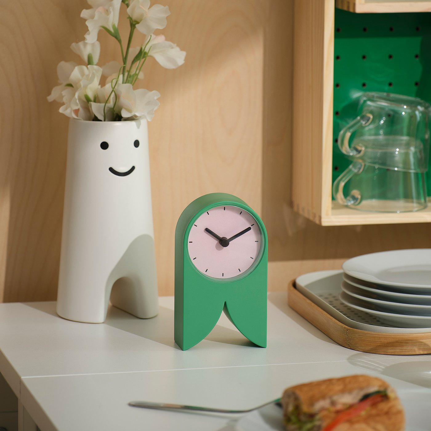 FLODKRÄFTA clock, green/pink, 3 ¼x5 ¾x1 ¾