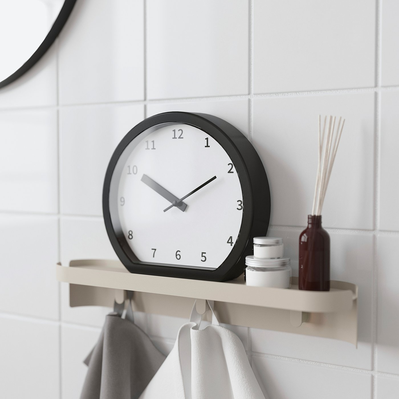 Wall shelf with 3 hooks, beige 3