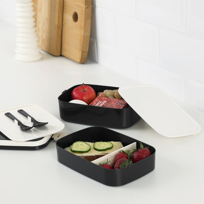 FLOTTIG Lunch box, black, white IKEA