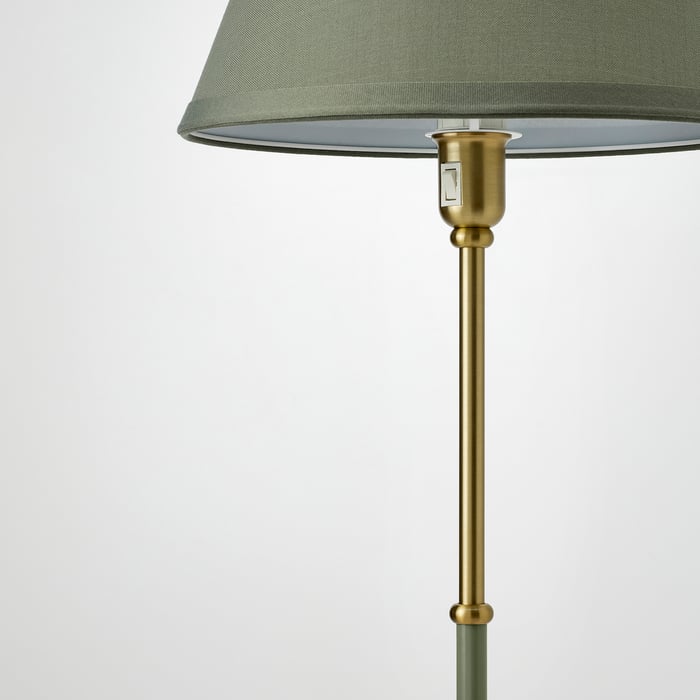 FLYGHÖJD floor lamp, brass/green-gray - IKEA