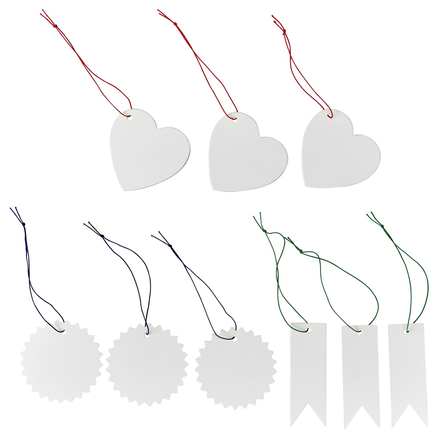 Label With String, Set Of 9, White