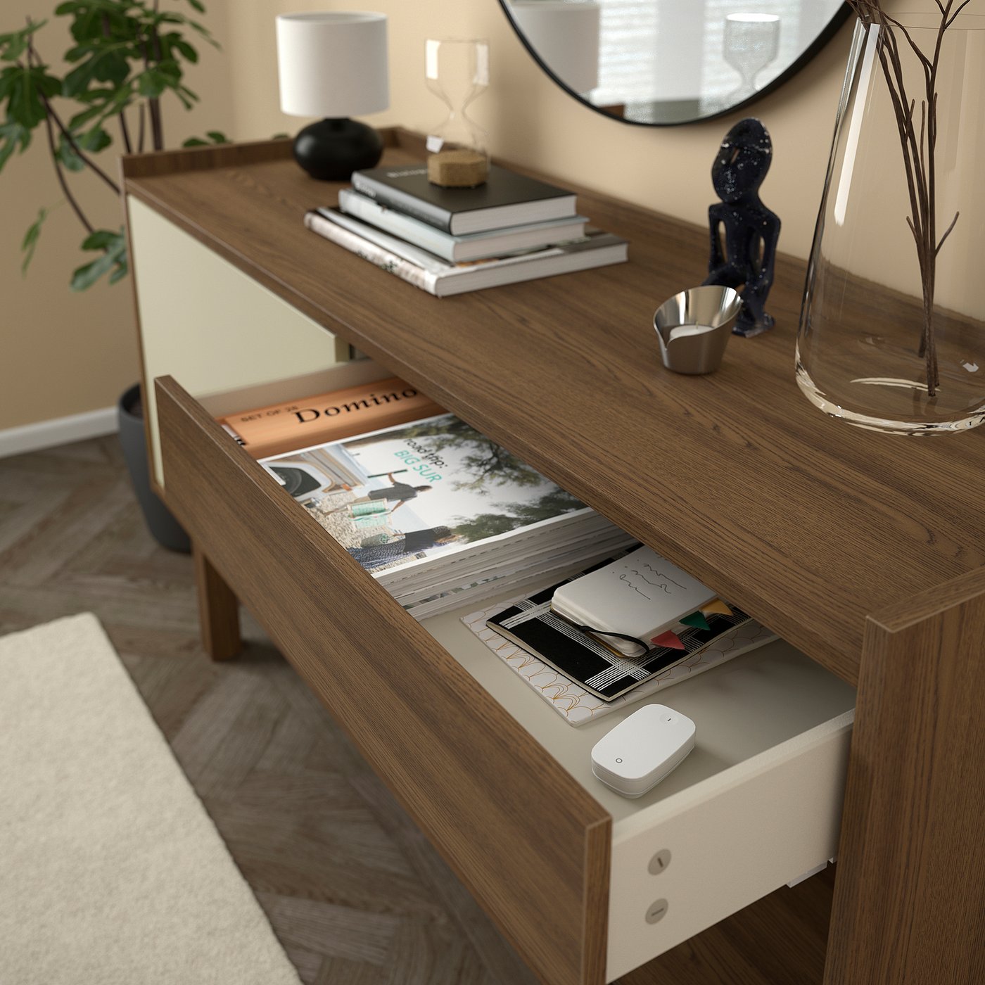 FÖRSÄLJARE sideboard, dark beige wood/light beige, 55x177/8x303/4