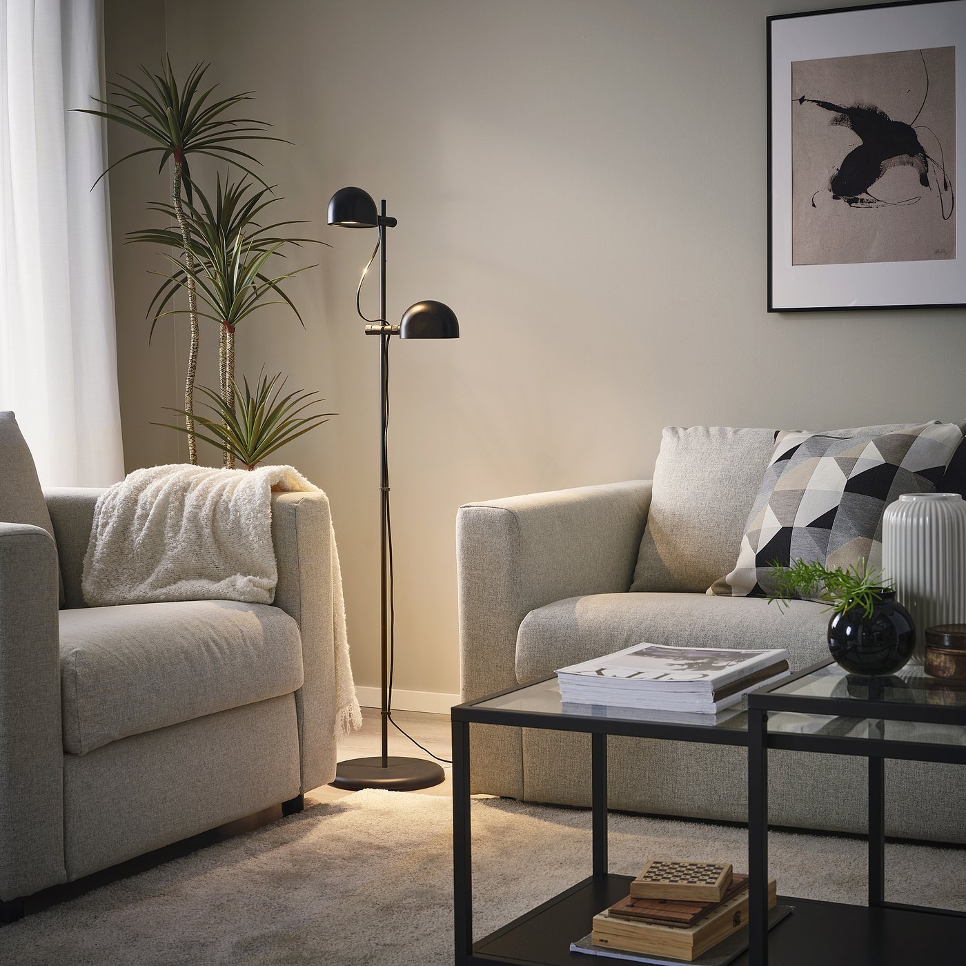 FOLKBÅT floor lamp with 2-spot, black - IKEA