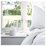 FRAMFÄRD Scented cndl in glass w lid/2 wicks, Fresh linen/white frosted glass, 70 hr