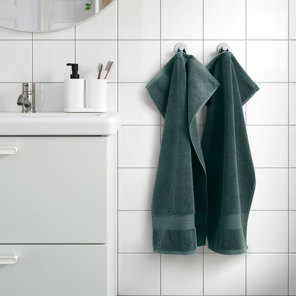 FREDRIKSJÖN Hand towel, gray-turquoise, 16x28 "