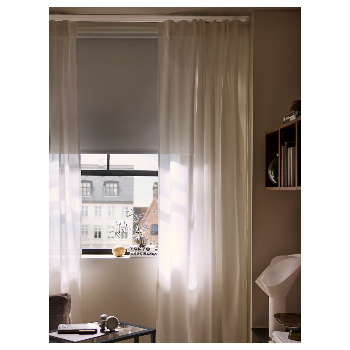 FRIDANS black-out roller blind, white yellow/stripe, 48x76 ¾
