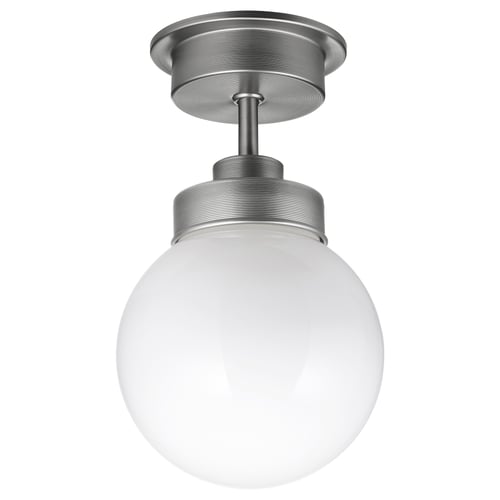 FRIHULT silver ceiling lamp, round glass shade, traditional design.