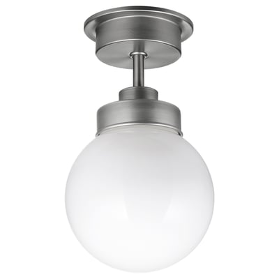 FRIHULT silver ceiling lamp, round glass shade, traditional design.