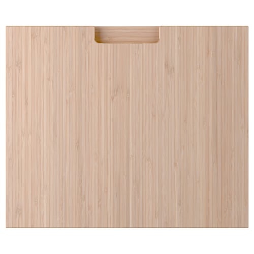 A natural bamboo drawer front with integrated handles. Its part of the ikea FRÖJERED collection.