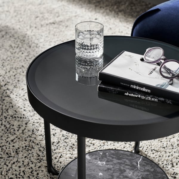 FRÖTORP Side table, anthracite marble effect/black glass, 18 7/8 "