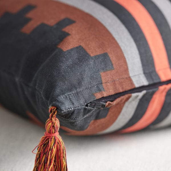 FRUKTMOTT Cushion cover, black/orange-red, 16x23 "