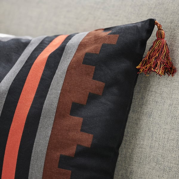 FRUKTMOTT Cushion cover, black/orange-red, 16x23 "