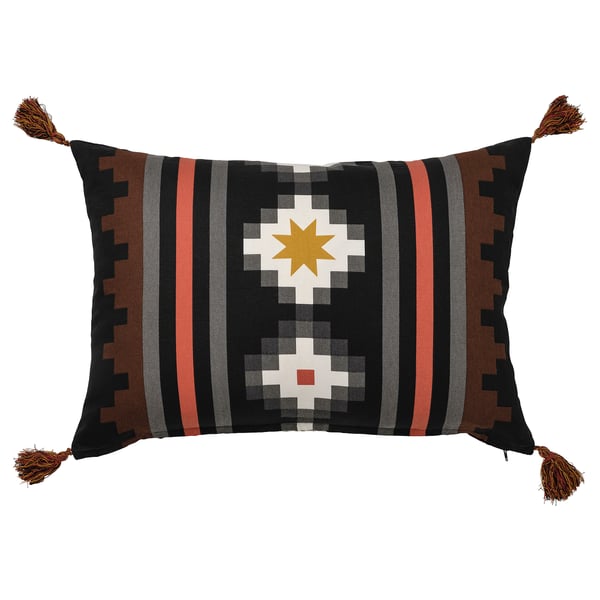FRUKTMOTT Cushion cover, black/orange-red, 16x23 "