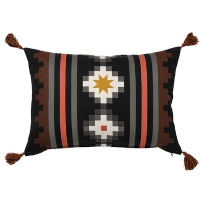 FRUKTMOTT Cushion cover, black/orange-red, 16x23 "