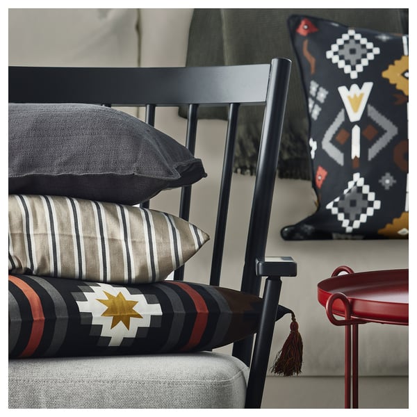 FRUKTMOTT Cushion cover, black/orange-red, 16x23 "