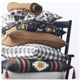 FRUKTMOTT Cushion cover, black/orange-red, 16x23 "