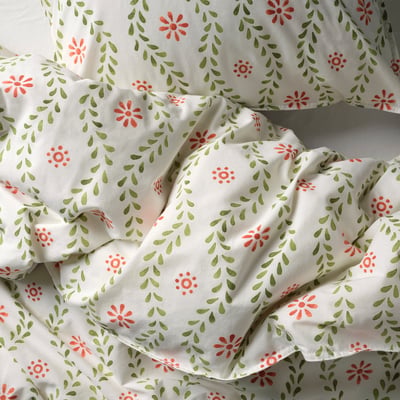 FYRISVIDE Duvet cover and pillowcase(s), white/floral pattern, Full/Queen (Double/Queen)