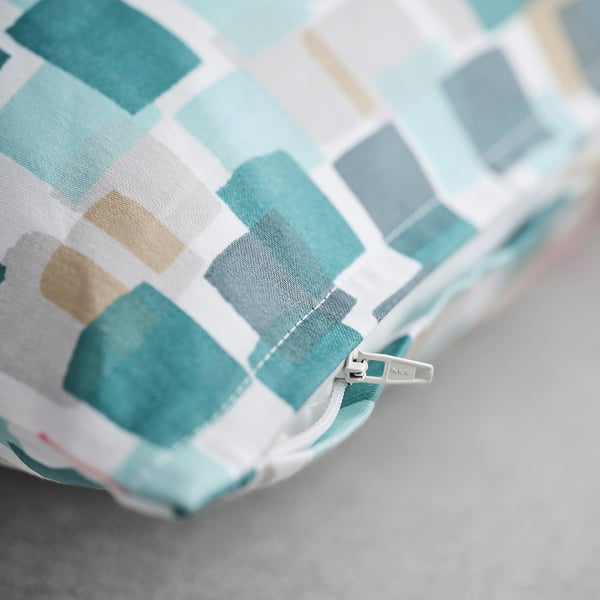 GAFFELBRÄKEN Cushion cover, white/dark gray-turquoise, 26x26 "
