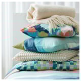 GAFFELBRÄKEN Cushion cover, white/dark gray-turquoise, 26x26 "