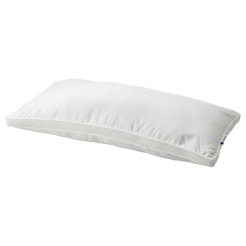 White GAFFELKLOCKA pillow, high loft, side/back sleepers, breathable lyocell-cotton cover, mesh panels for airflow.
