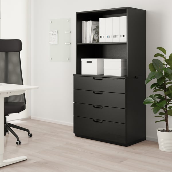 GALANT Storage combination with drawers, black stained ash ...