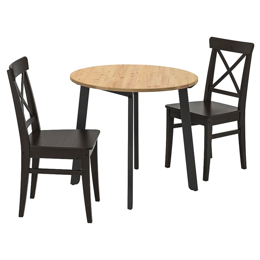 GAMLARED / INGOLF Table and 2 chairs, light antique stain/brownblack