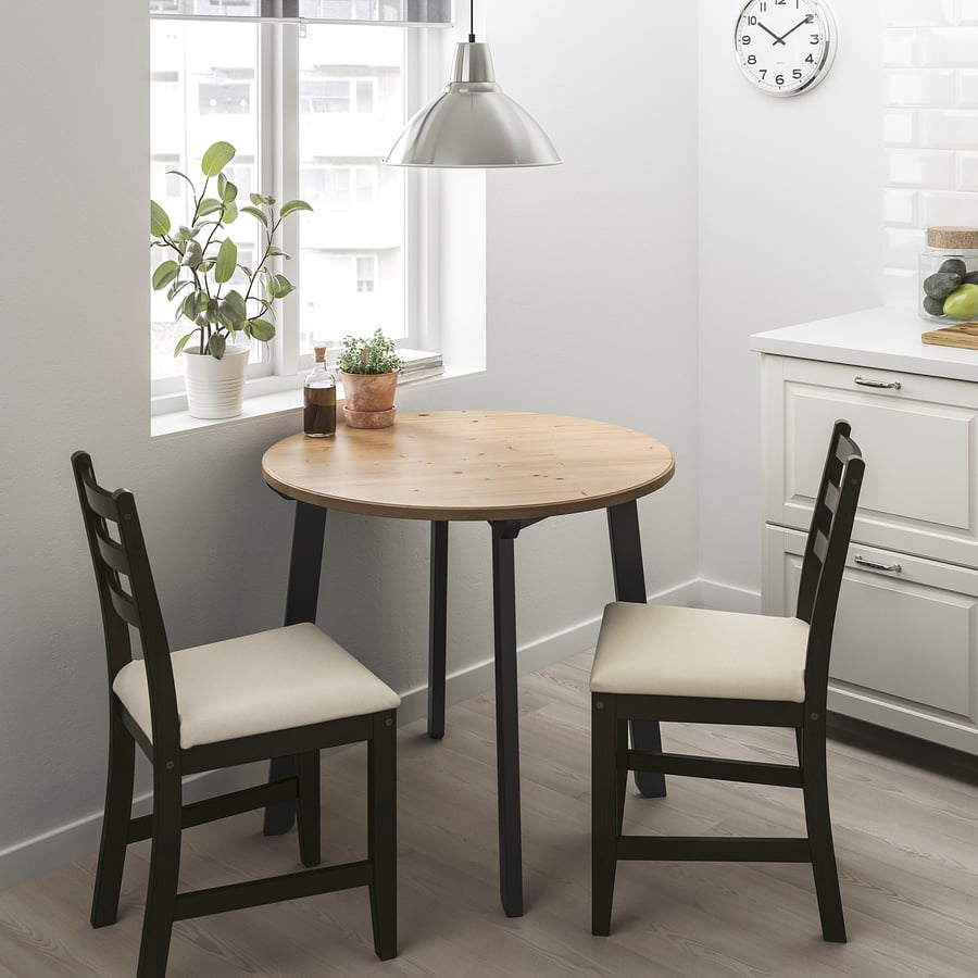 GAMLARED / LERHAMN Table and 2 chairs, light antique stain blackbrown