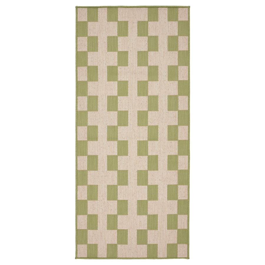 GÅNGSTIG Kitchen mat, flatwoven green/off-white, 2 ' 4 "x5 ' 3 "