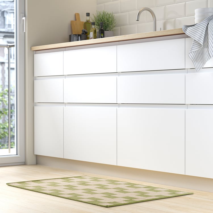 GÅNGSTIG kitchen mat, flatwoven green/off-white, 2'0"x2'11" - IKEA
