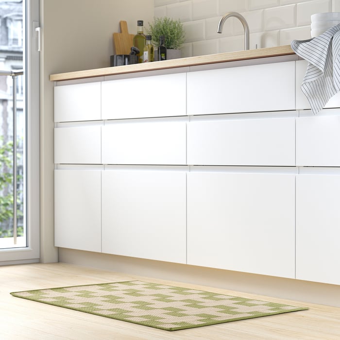 GÅNGSTIG kitchen mat, flatwoven green/off-white, 2'0"x2'11" - IKEA