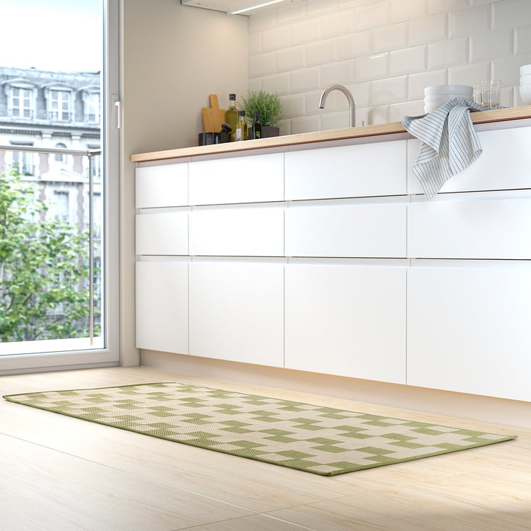 GÅNGSTIG kitchen mat, flatwoven green/off-white, 2'4"x5'3" - IKEA