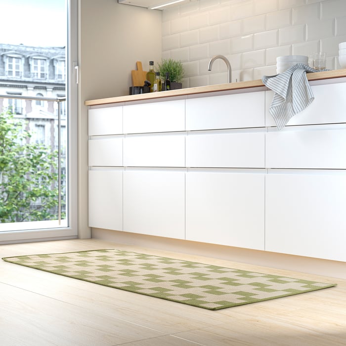 GÅNGSTIG kitchen mat, flatwoven green/off-white, 2'4"x5'3" - IKEA