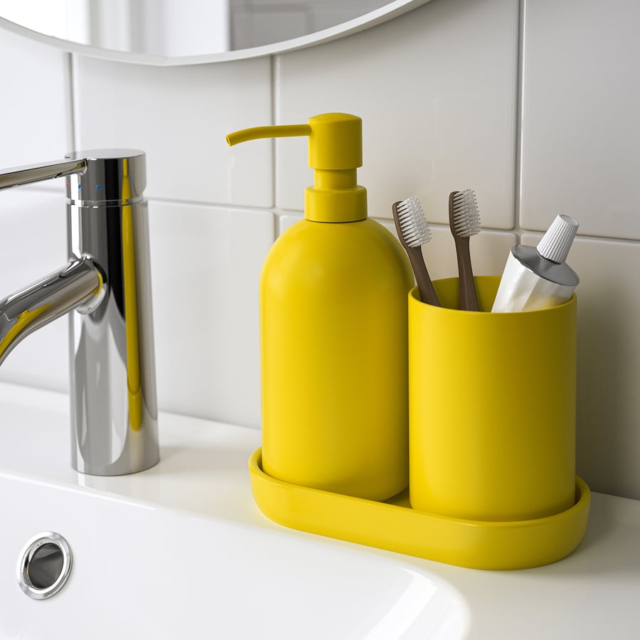 GANSJÖN 3-piece bathroom set, bright yellow - IKEA US