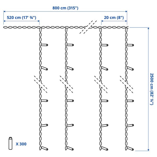GETKÅL LED lighting curtain, outdoor, 315 "