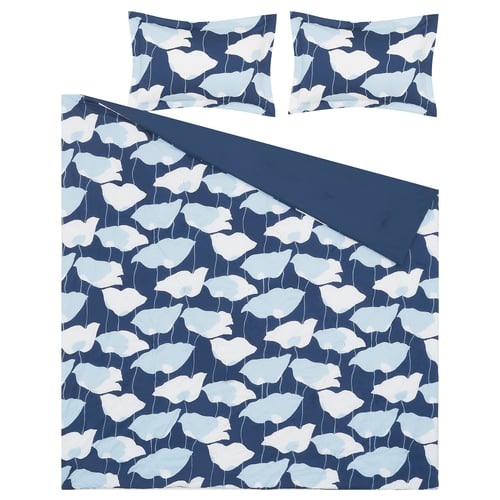 GETRUTA bedding set, navy blue & white floral pattern, soft cotton blend, includes comforter & pillow shams.