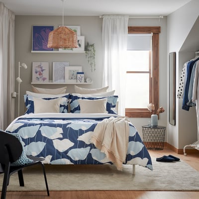 GETRUTA Comforter set, blue/white, Full/Queen