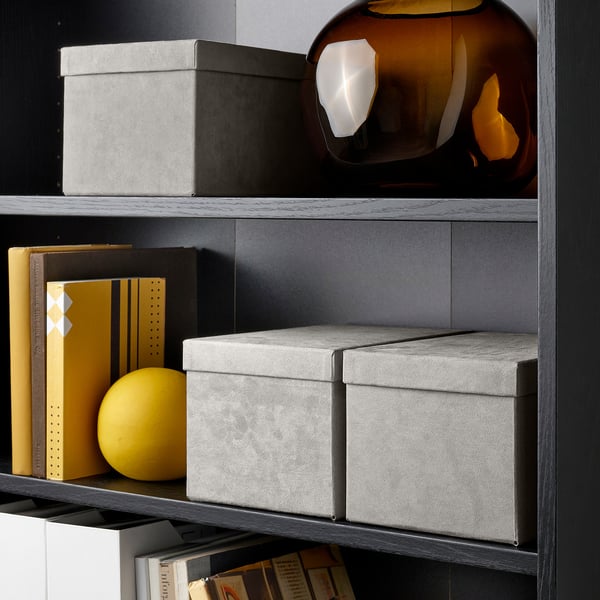 GJÄTTA Storage box with lid, velvet light gray, 7x9 ¾x6 "