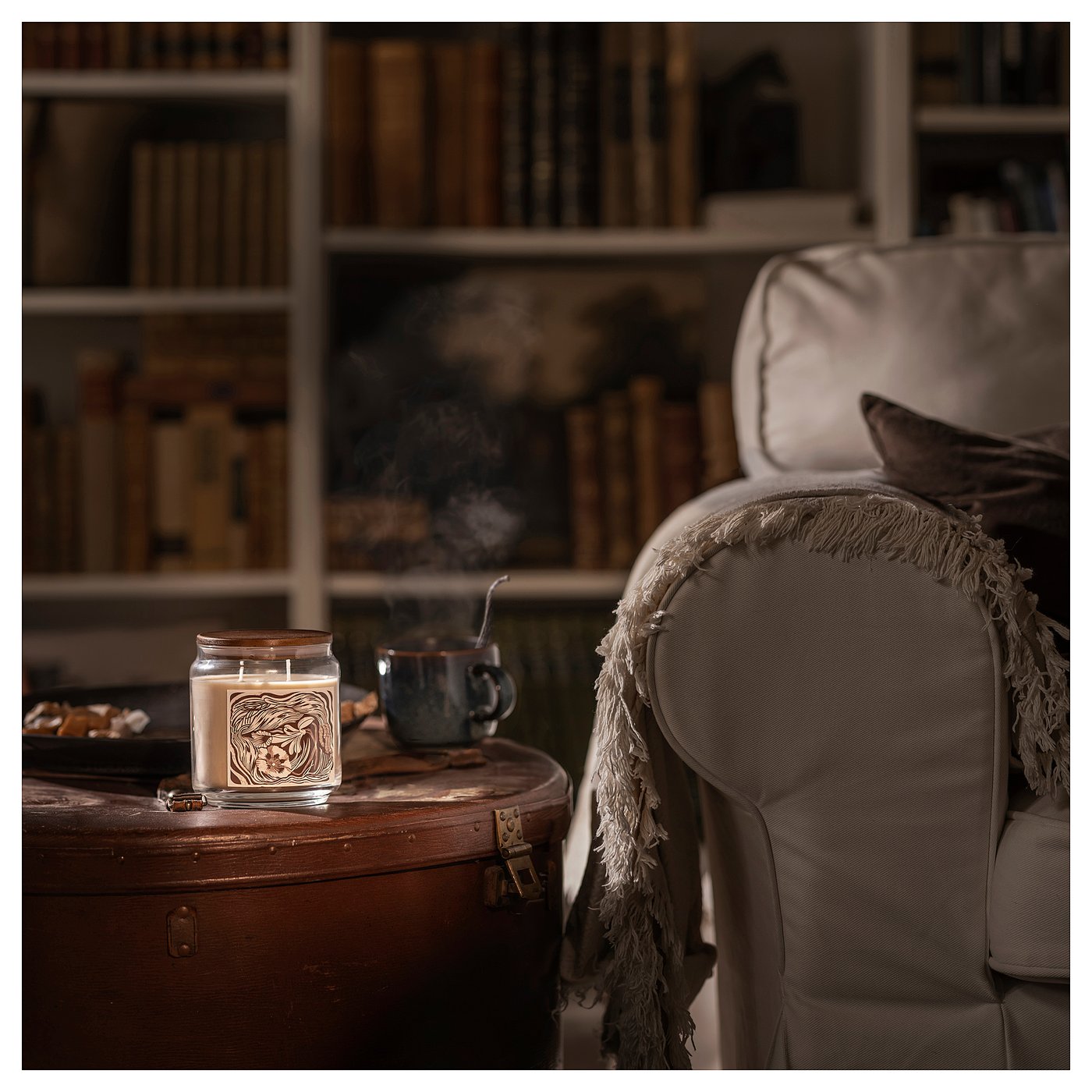 GLANSLIND scented cndl in glass w lid/2 wicks, smoky vanilla/light