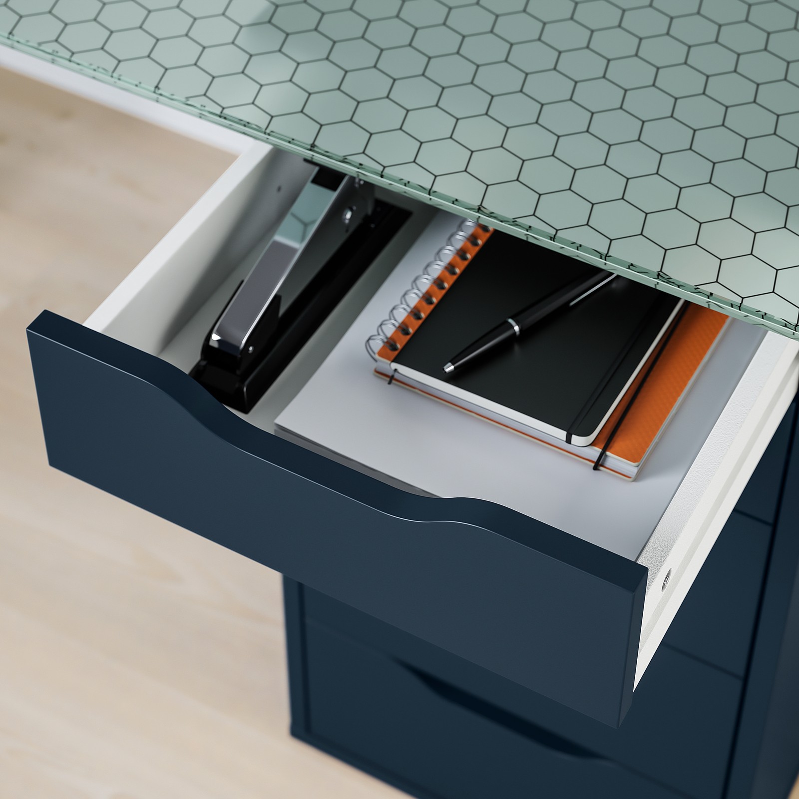 GLASHOLM / ALEX Table, glass, pattern blue, 58 1/4x28 3/4" IKEA