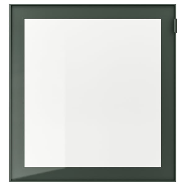 GLASSVIK Glass door, dark olive-green/clear glass, 23 1/2x25 1/8 "