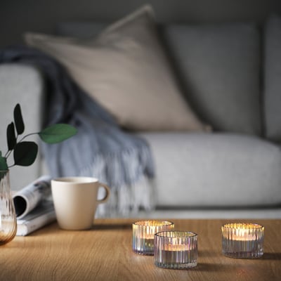 GLIMMA Unscented candle in a metal cup, 9 hr