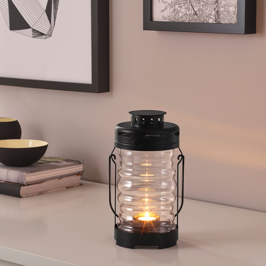 GLIMRANDE Lantern f/tealight, indoor/outdoor, black IKEA