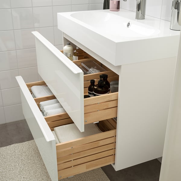 / BRÅVIKEN Bathroom furniture, set of 5 high gloss white