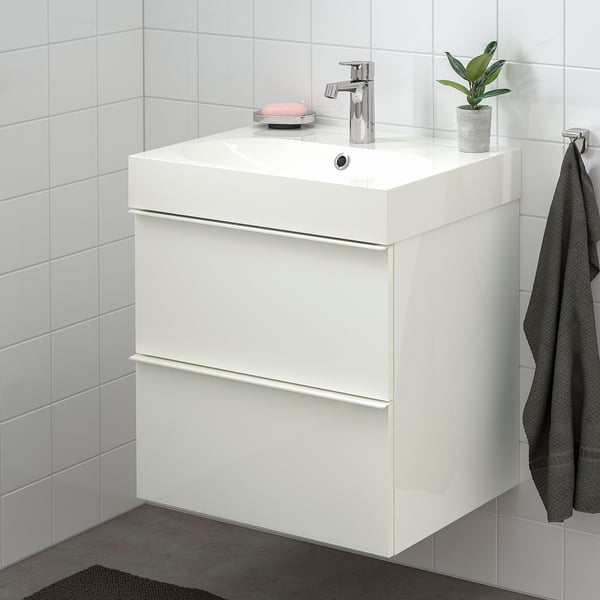 / BRÅVIKEN Sink with 2 drawers, high gloss white